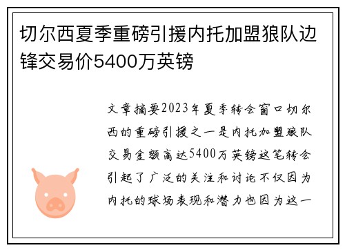 切尔西夏季重磅引援内托加盟狼队边锋交易价5400万英镑 切尔西夏季重磅引援内托加盟狼队边锋交易价5400万英镑